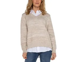 Свитер Liverpool Los Angeles Long Sleeve Two-Fer Collared из меланжевой пряжи