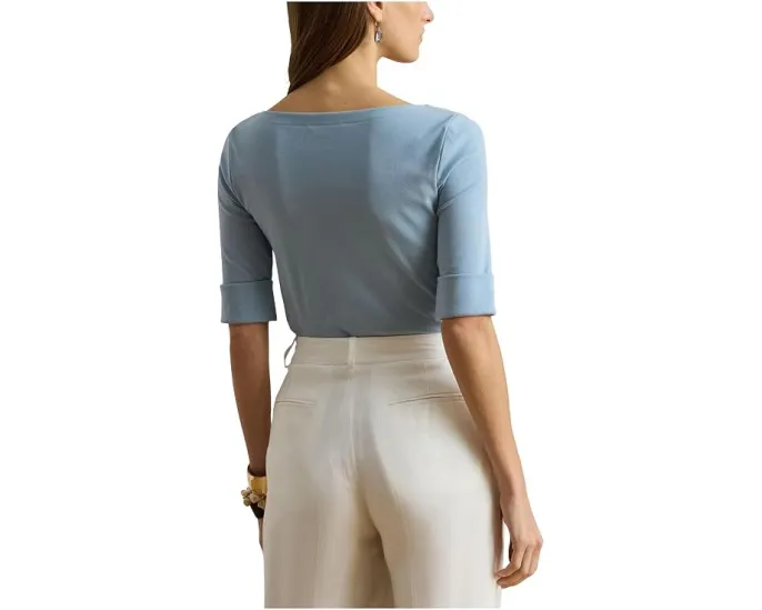 Топ Lauren Ralph Lauren из хлопка с эластаном с лодочкой