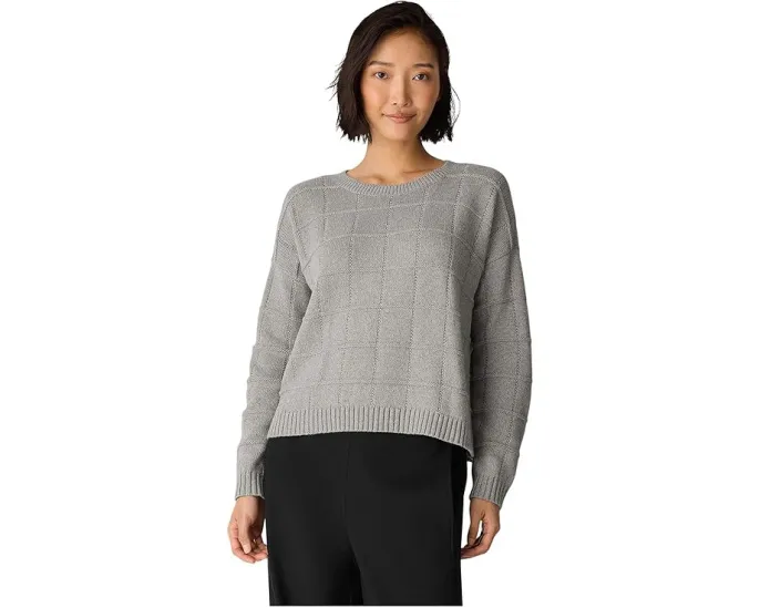 Свитер с круглой горловиной из хлопка и переработанного кашемира Eileen Fisher