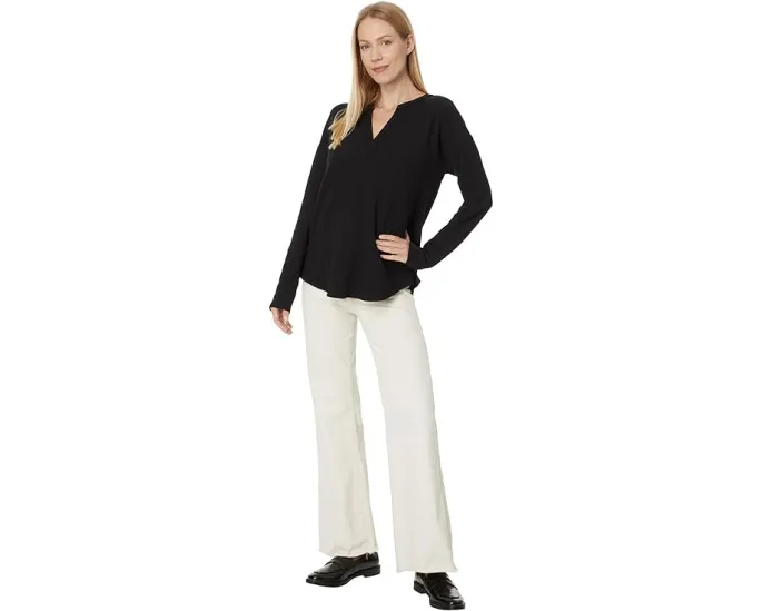 Топ Lilla P Rounded Hem Split Neck с разрезом на горловине и длинными рукавами