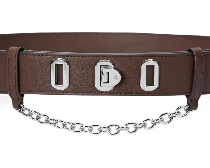 Широкий кожаный ремень Lauren Ralph Lauren с застежкой-замком и цепочкой