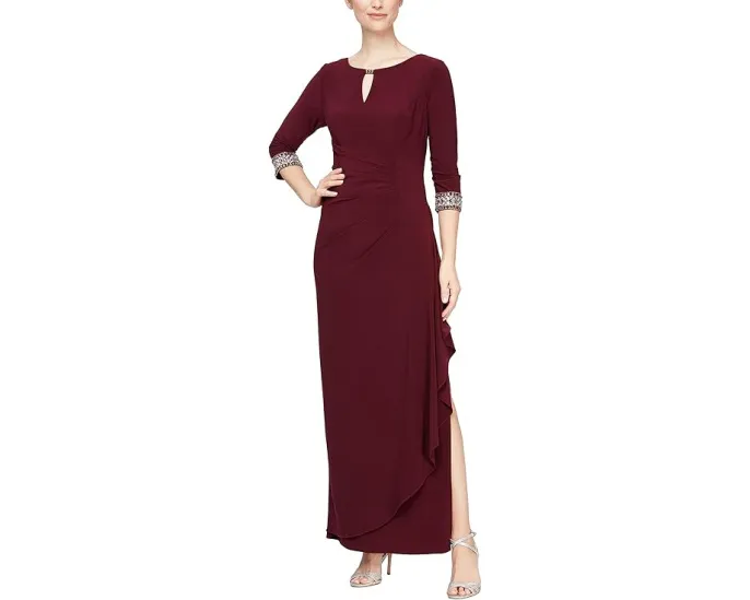 Длинное платье Alex Evenings силуэта А с декором на рукавах и горловине