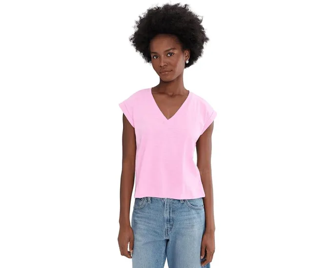 Топ Lilla P Cuffed Sleeve с V-образным вырезом и укороченным кроем