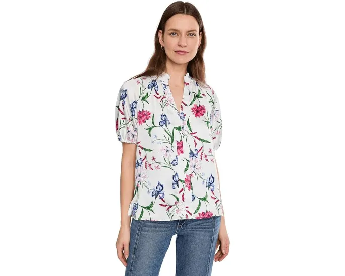 Блузка CeCe с воротником-рюшем и разрезом на горловине