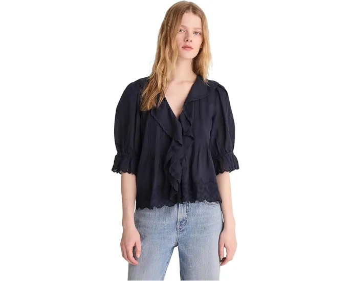 Блузка Madewell Ruffled Puff-Sleeve Top с рюшами и пышными рукавами