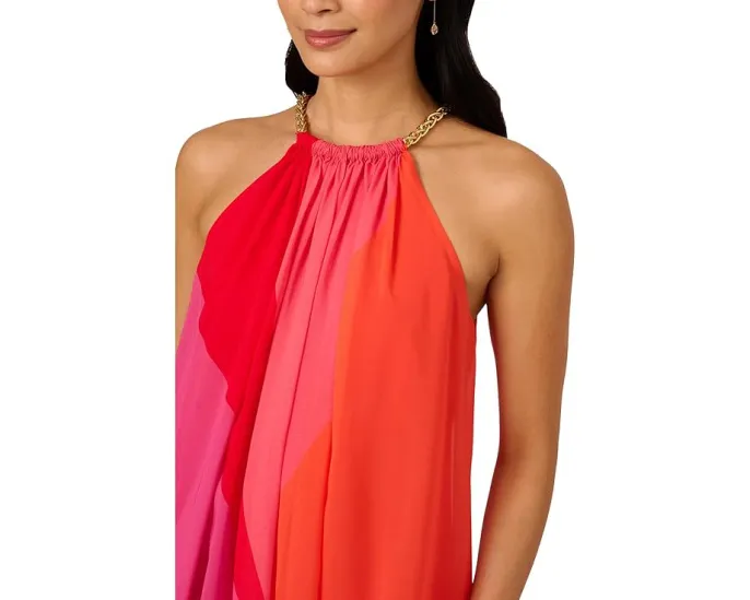 Платье Adrianna Papell из шифона с цветными блоками и цепочкой