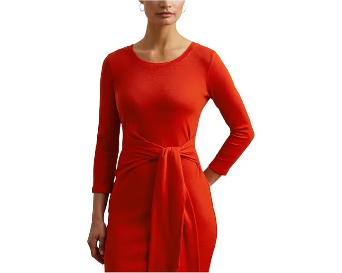 Платье миди Lauren Ralph Lauren из хлопковой смеси с завязкой на талии
