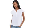 Gauze Flutter Cap Sleeve Ruffle Neck Henley Shirt