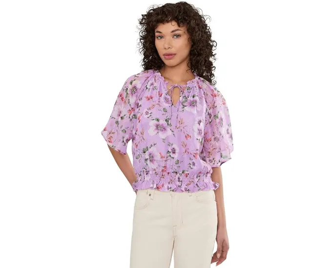 Блузка Ruffle Raglan Keyhole Tie Top от CeCe с рюшами и завязкой