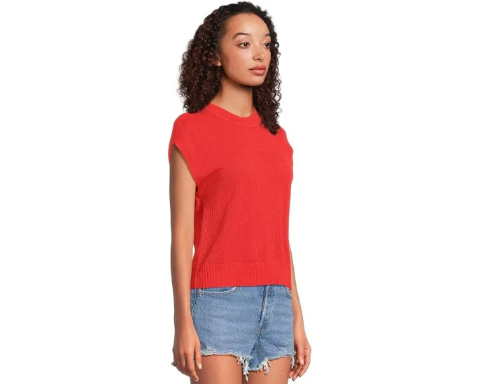 Свитер Lilla P с коротким рукавом и круглой горловиной в рубчик