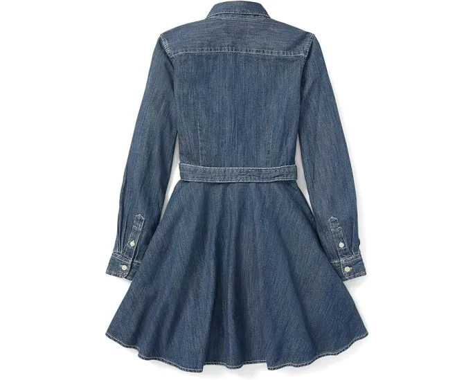 Джинсовое платье-рубашка Polo Ralph Lauren с поясом для маленьких девочек
