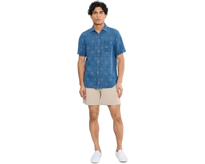 Рубашка Faherty Short Sleeve Palma Linen Shirt из 100% льна с накладным карманом