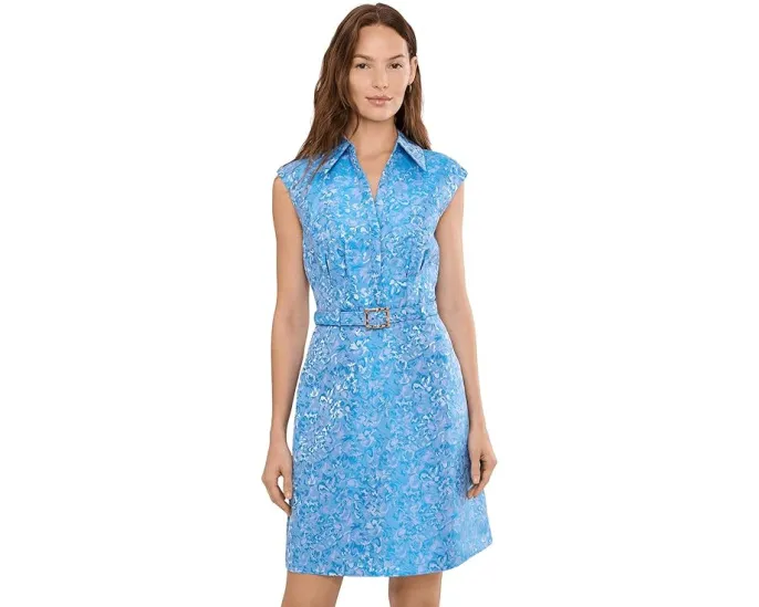 Короткое платье Floral Belt Jacquard с воротником от Adrianna Papell