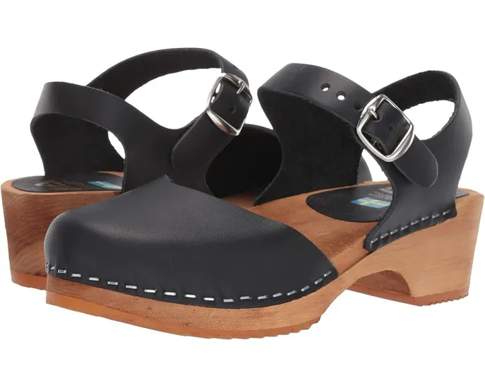 Кожаные сабо MIA Sofia с деревянной платформой и ремешком на щиколотке