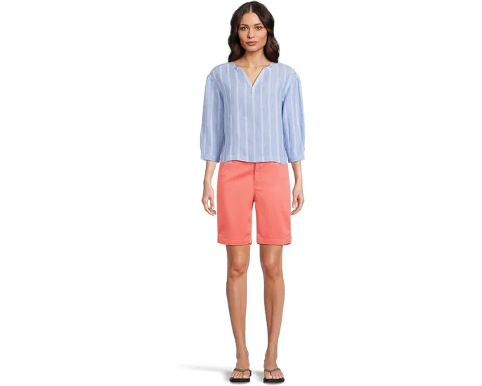 Рубашка L.L.Bean из стирального льна с разрезным воротником и рукавом три четверти в полоску