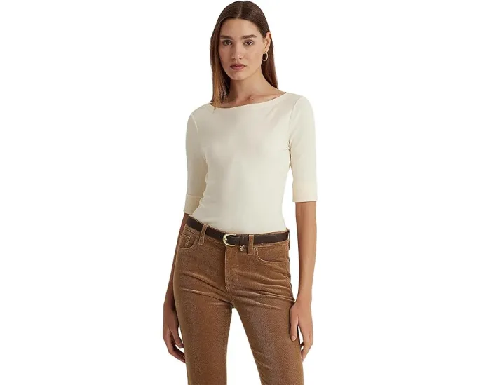 Топ Lauren Ralph Lauren с лодочкой из хлопковой смеси в полоску