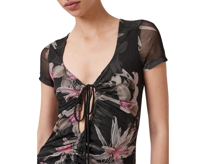 Платье Gabby Mesh от AllSaints с сетчатыми рукавами и цветочным принтом