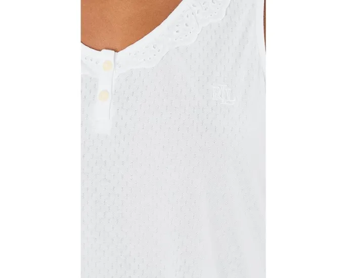 Платье-макси Eyelet Button Flutter Neck от Lauren Ralph Lauren с вышивкой и оборками