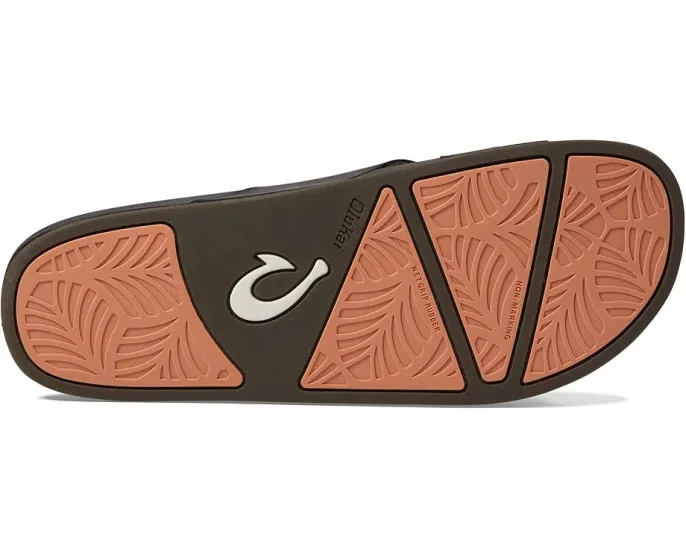 OluKai Kipea'a 'Olu шлепанцы с дизайном листа на стельке и кожаным верхом