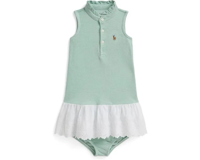 Платье Polo Ralph Lauren Kids с ажурной вышивкой и шортами из хлопковой сетки для малышей