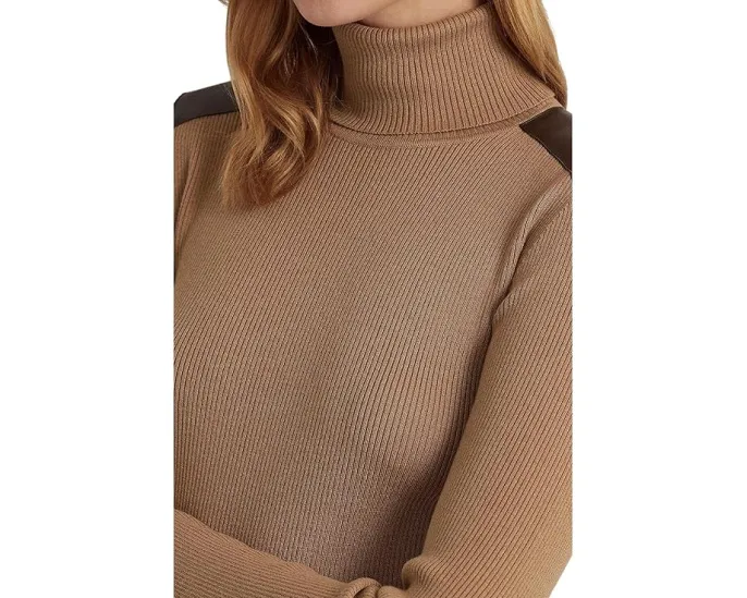 Водолазка Lauren Ralph Lauren Petite с отделкой из искусственной кожи и ребристым узором