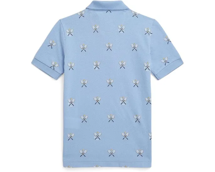 Поло из хлопковой сетки с теннисным принтом Polo Ralph Lauren Kids