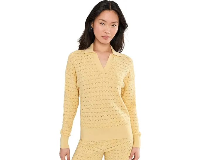 Heathered Cotton Tulip Pointel Collared Pullover