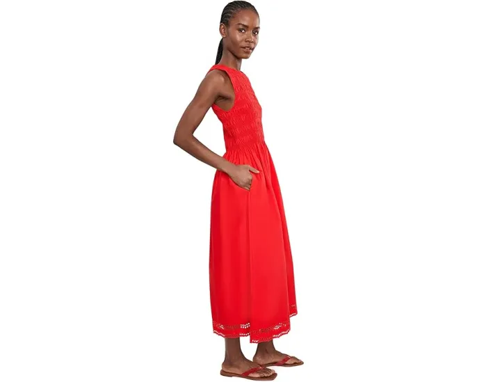 Платье с вышивкой Madewell Melody Smocked Midi из поплина