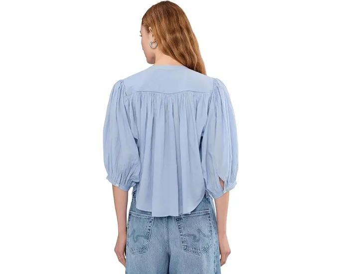 Блузка Madewell Shirred Crewneck с короткими рукавами и застежкой на пуговицах