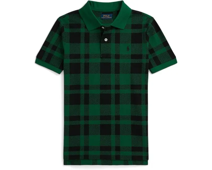 Детская поло из хлопкового сетчатого полотна Polo Ralph Lauren Kids в клетку с вышитой лошадкой