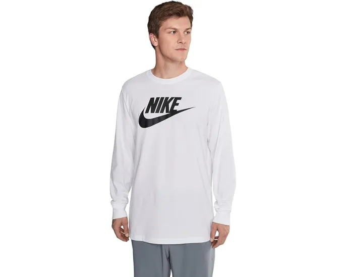 Футболка Sportswear с длинным рукавом и логотипом Icon Futura Nike черная с белым принтом