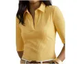 Rib-Knit Elbow-Sleeve Polo Tee