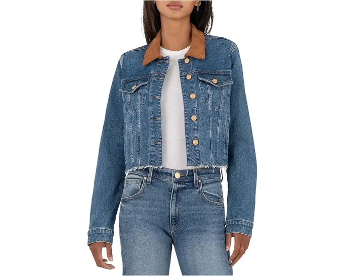 Короткий жакет KUT from the Kloth Kerry с контрастным воротником и сырым краем