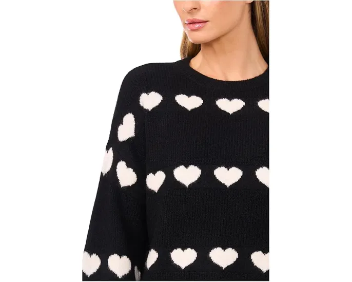 Свитер CeCe с жаккардовым узором в виде сердец и воротником-гольф