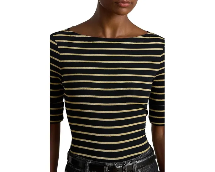 Lauren Ralph Lauren Футболка с лодочкой и металлизированной полосатой отделкой