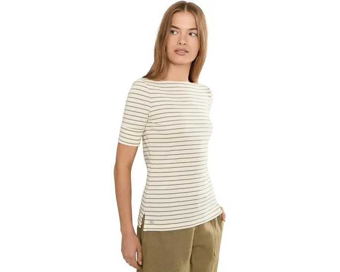 Футболка Petite Striped Stretch Cotton Boatneck Tee от Lauren Ralph Lauren