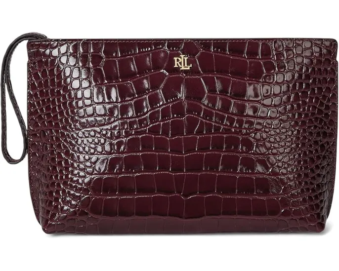 Большая сумка кошелек Lauren Ralph Lauren из кожи с крокодиловым тиснением и логотипом LRL