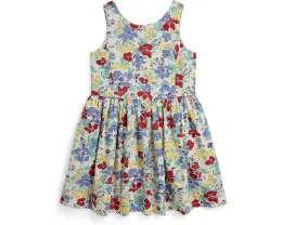 Цветочное хлопковое платье Polo Ralph Lauren Kids с силуэтом футляр и расклешенным подолом