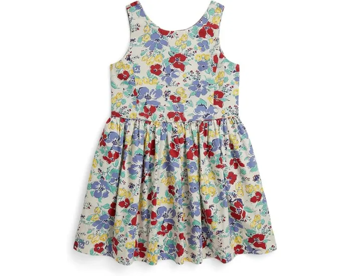 Цветочное хлопковое платье Polo Ralph Lauren Kids с силуэтом футляр и расклешенным подолом