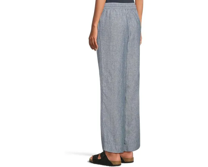 Полосковые брюки L.L.Bean Premium Linen Breezy с поясом на резинке и прямым кроем