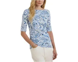Paisley Stretch Cotton Boatneck Tee