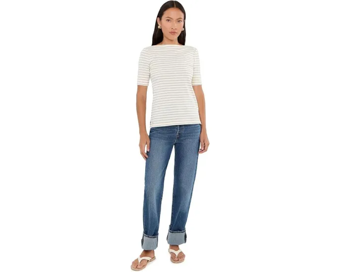 Футболка Petite Striped Stretch Cotton Boatneck Tee от Lauren Ralph Lauren