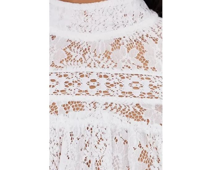 Free People Кружевной топ Lilabeth с воротником стойка и расклешенными рукавами