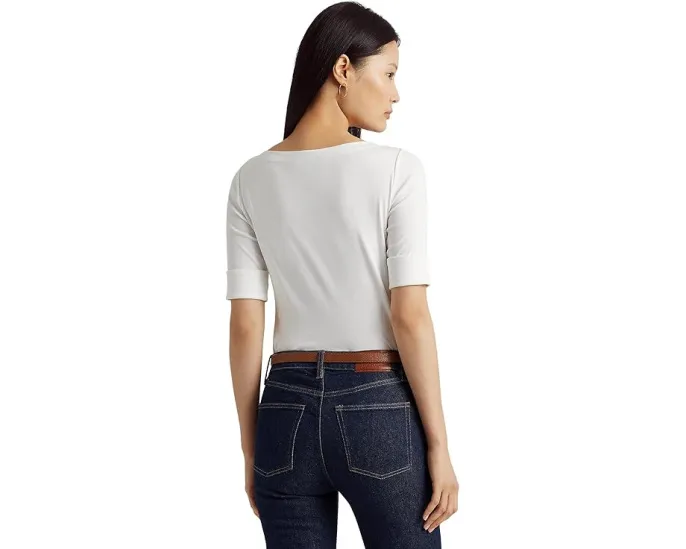 Топ с воротником-лодочкой Lauren Ralph Lauren из хлопка с эластаном