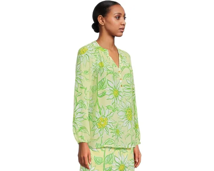 Блуза свободного кроя Elsa Top от Lilly Pulitzer из струящегося шелка с воротником на резинке