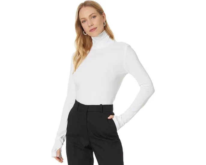 Norma Kamali Топ с длинным рукавом Slim Fit Long Sleeve Turtle Top с принтом и отверстиями для большого пальца