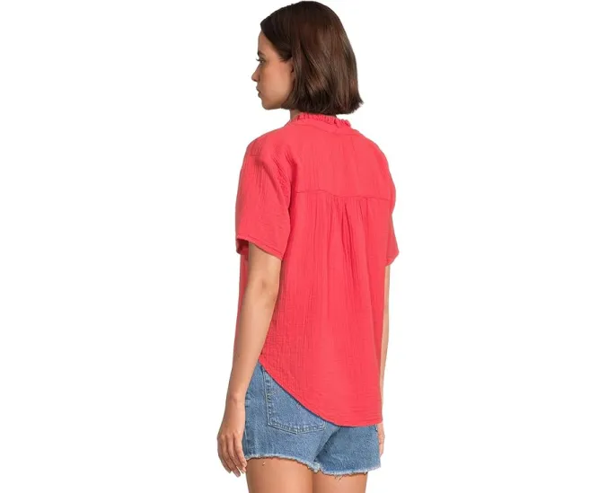 Хлопковая блуза Mod-o-doc с коротким рукавом и воротником-жабо