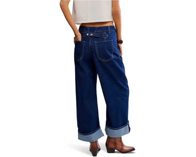 Широкие джинсы Free People Alia с прямым кроем и подвёрнутым подолом