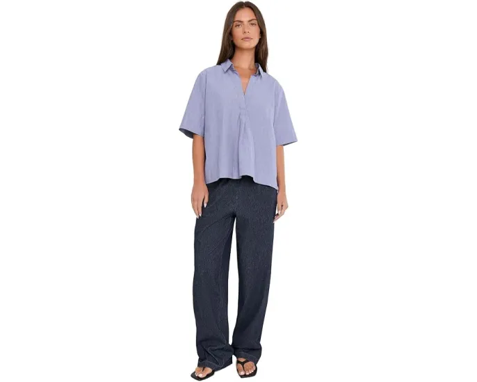 Топ Eileen Fisher с воротником классического стиля из полосатого поплина