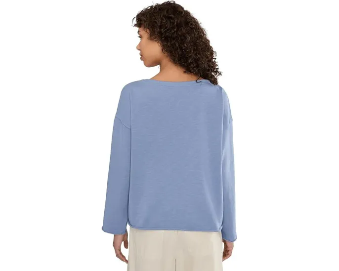 Блуза свободного кроя с лодочкой из окрашенного в готовом виде махрового полотна Eileen Fisher